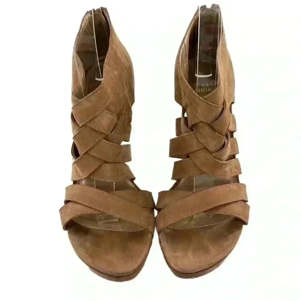 Stuart Weitzman womens platform ankle booties size 8.5 tan nubuck leather - Picture 2 of 13